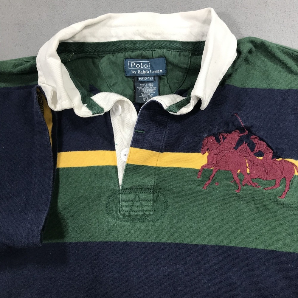 Polo Ralph Lauren Shirt Boys M Striped Rugby Short Sleeve Polo Big Pony Youth